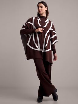 IKI CHIC - Dark Brown Flare Sleeve Top with Kaftan Shrug and Pant (Set of 3)