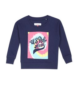 U.S. POLO ASSN. - Girls Navy Crew Neck Brand Print Sweatshirt