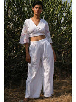 Okhai - White Sky' Hand Embroidered Cotton Pants