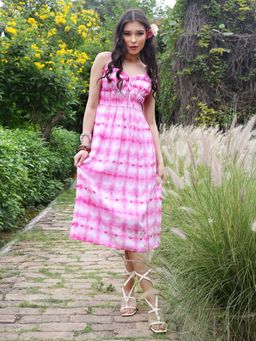 Sera - Pink Tie And Dye Fit And Flare Dress