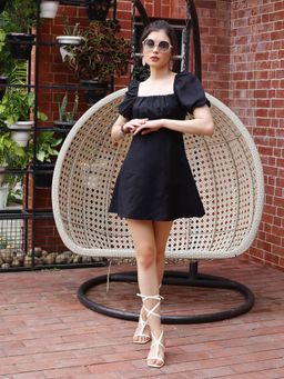 Sera - Women Black Solid Fit And Flare Mini Dress