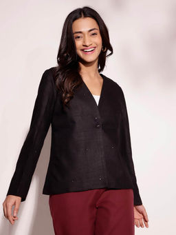 Fabindia - Black Silk Embroidered Jacket