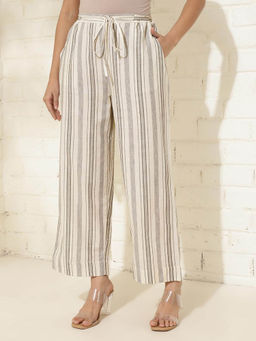 Fabindia - White Cotton Striped Casual Regular Pant