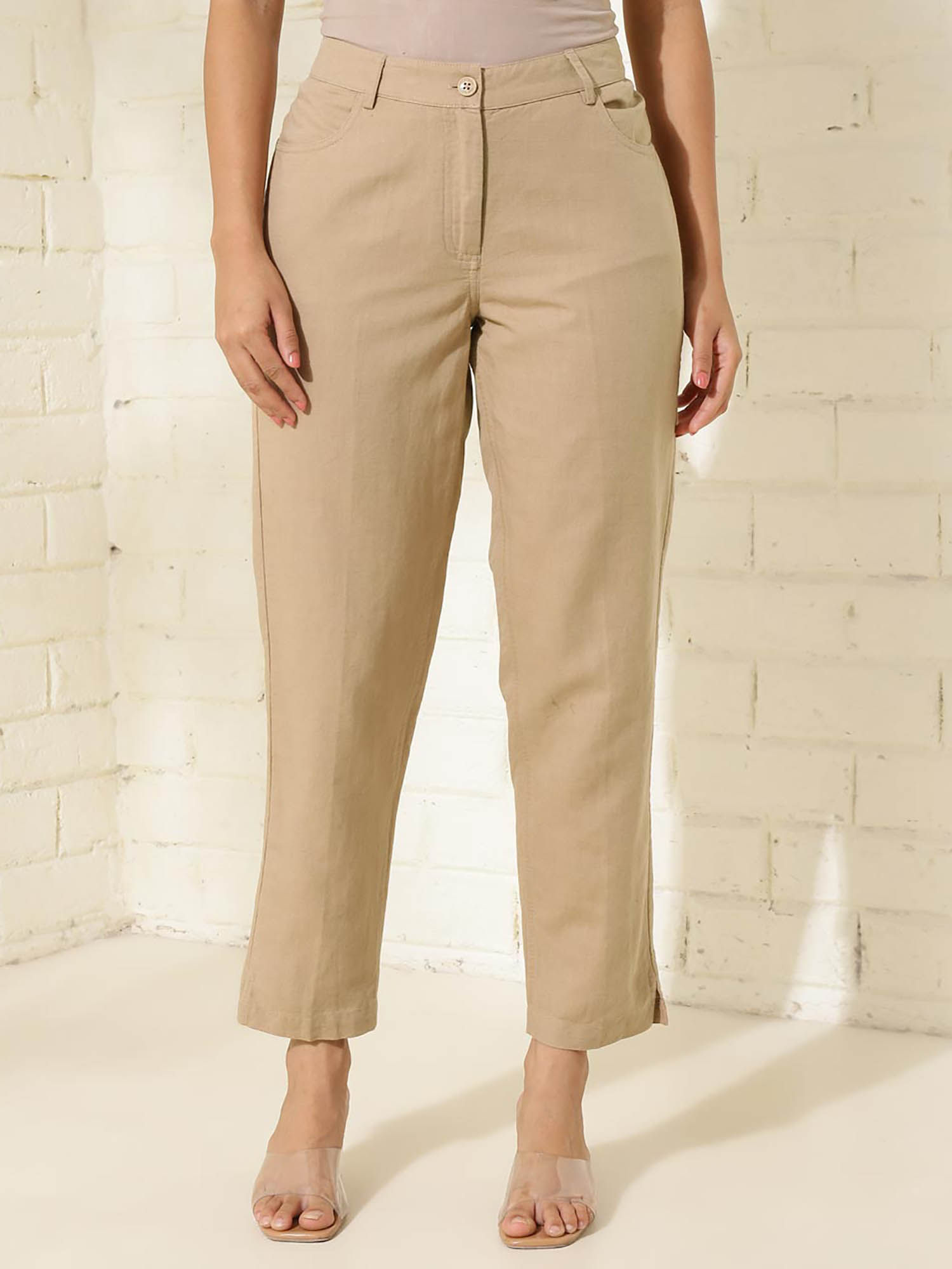 fabindia Brown Cotton Linen Straight Pant-picture-18