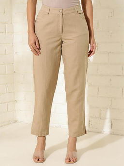 Fabindia - Brown Cotton Linen Straight Pant