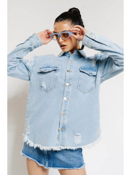 FREAKINS - Oversized Distressed Denim Shacket