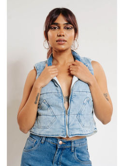 FREAKINS - Quilted Indigo Crop Denim Jacket