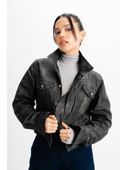 FREAKINS - Black Spread Collar Denim Jacket