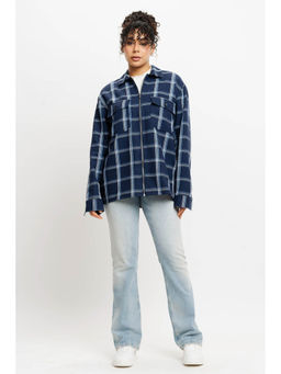 FREAKINS - Navy Checks Women's Shacket