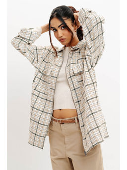 FREAKINS - Ecru Checks Women's Shacket