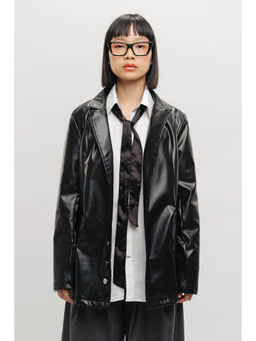 FREAKINS - Seoul Y2K Black Leather Jacket