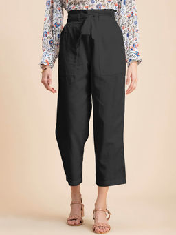 Moomaya - Black Solid Cotton Trouser