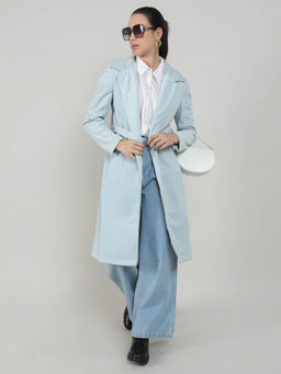 Campus Sutra - Women's Baby Blue Belted Long Overcoat