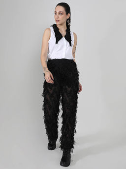 PINACOLADA - Women's Midnight Black & Chalk White Fringe Block Co-Ord (Set of 2)