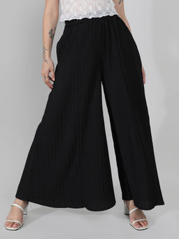 PINACOLADA - Women's Midnight Black Striped Piping Flared Trousers