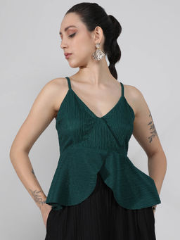 PINACOLADA - Women's Emerald Green Ripple Peplum Crop Top