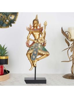 HomeTown - Zen Polyresin Figures And Sculptures-1 In Green-Gold Colour