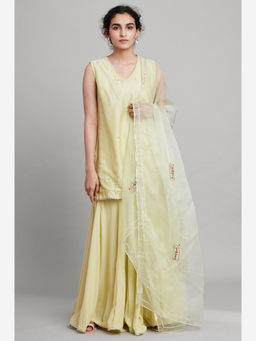 Folksong - Light Green Short Kurta-Light Green Sharara-Dupatta (Set Of 3)