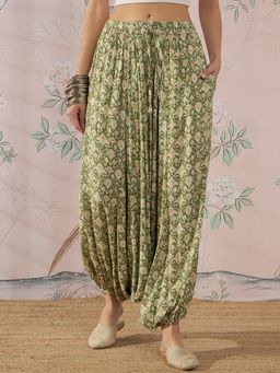 InWeave - Apple Green Ikat Print Harem Pant