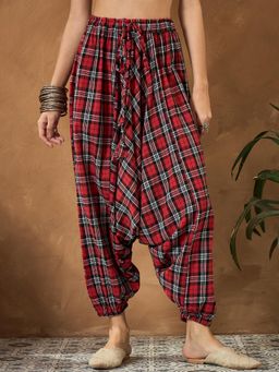 InWeave - Red Black Check Cowl Harem Pant