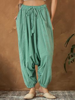 InWeave - Green Small Check Cowl Harem Pant
