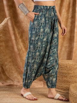 InWeave - Teal Paisley Cowl Harem Pant
