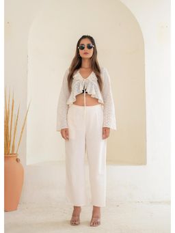 Juniper - Women Off White Solid Straight Cotton Pocket Pant