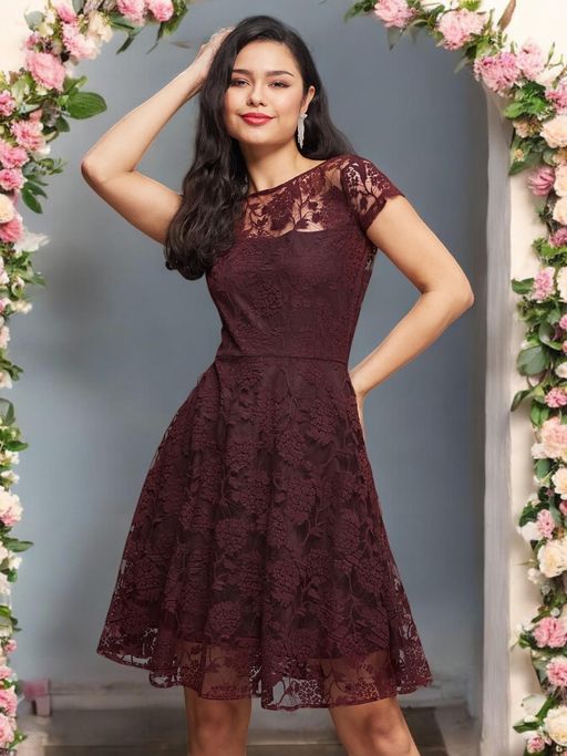Flared Dress Miss Chase Maroon Dress Buy Miss Chase Women'S Lace