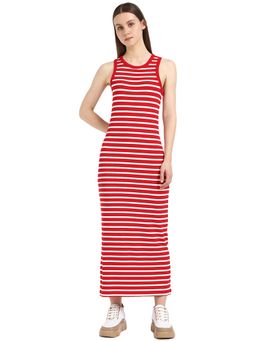 Tommy Hilfiger - Red Stripe Slim Rib Midi Dress