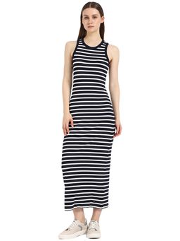 Tommy Hilfiger - Navy Blue Stripe Slim Rib Midi Dress