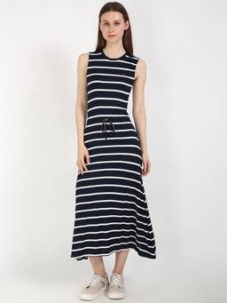 Tommy Hilfiger - Navy Blue Stripe Midi Sleeveless Dress