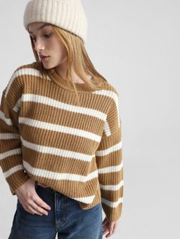 ONLY - Women Striped Casual Brown Sweater