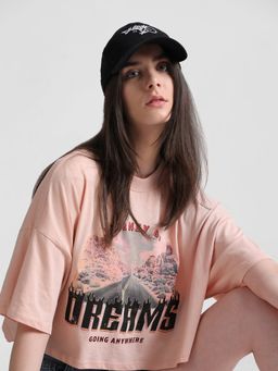ONLY - Women Graphic Print Peach T-Shirt
