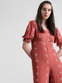 ONLY - Women Embroidered Brown Jumpsuit