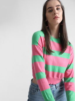 ONLY - Women Striped Green Sweater