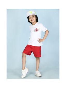 Napchief - Captain America Shield T-Shirt and Shorts Pure Cotton- White & Red (Set of 2)