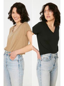 Trendyol - Women's Comfortable Black T-shirts Pack Of 2 (Set of 2)