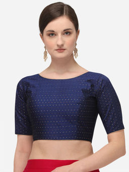 Amrutam Fab - Womens Jacquard Navy Blue Stiched Blouse With Boat Neck