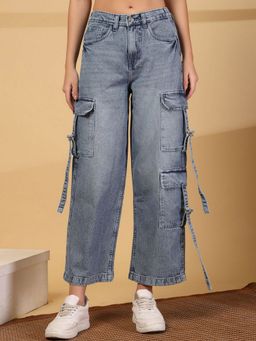 COSMIC TRIO - Women High-Rise Light Fade Cargo Jeans