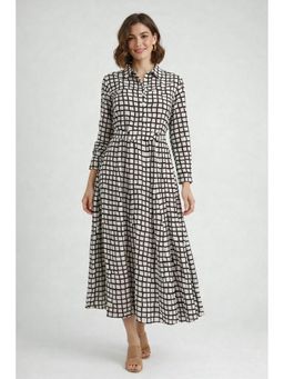 NOBARR - Women Beige and Black Checked Viscose Dress