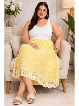 NOBARR - Women Plus Size Yellow Cotton A-Line Skirt with Pockets