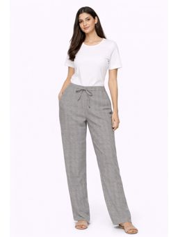 NOBARR - Women Grey Check High Waist Straight Fit Pant