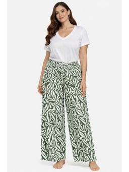 NOBARR - Women Green Printed Cotton Blend Wide Leg Palazzo