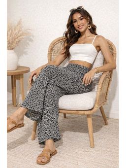 NOBARR - Women Black Printed Polyester Wide Leg Pants