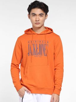 Jack & Jones - Orange Logo Print Hooded Sweatshirt