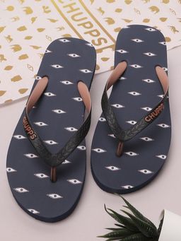 Chupps - Women Blue Graphic Indian Impressions Aankh Natural Rubber Flip Flops