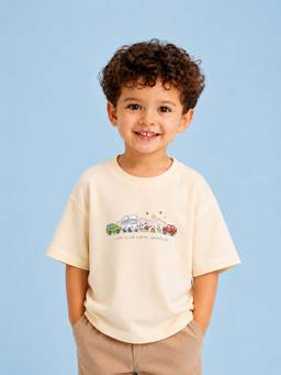 Kidbea - Beige Bamboo Viscose Kids Oversized Half Sleeve T-Shirt