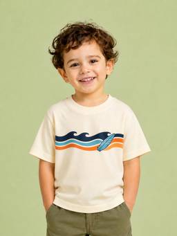 Kidbea - Cream Bamboo Viscose Kids Oversized Half Sleeve T-Shirt