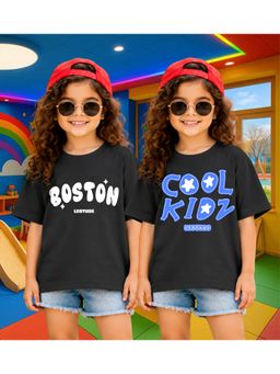 LEOTUDE - Kid'S Multi-Colour Printed Cotton Oversized T-Shirt (Pack Of 2)