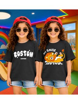 LEOTUDE - Kid'S Multi-Colour Printed Cotton Oversized T-Shirt (Pack Of 2)